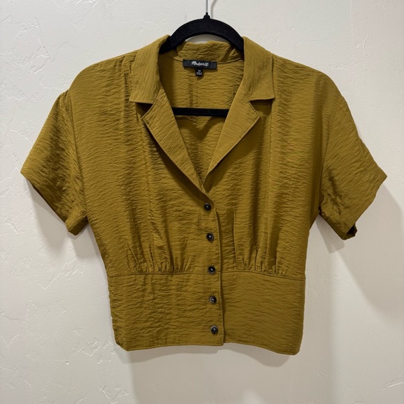 Madewell Drapey Banded-Bottom Button-Down Top Women's XS Spiced Olive - Picture 4 of 15